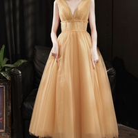 Yellow tulle tea length prom dress evening dress - Thumbnail 5