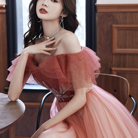 Stylish tulle long A line prom dress evening dress - Thumbnail 1