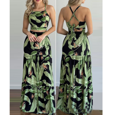Casual sling printed two-piece dress