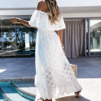 One-Shoulder Sexy Lace White Beach Dress - Thumbnail 2