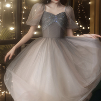 Gray tulle short A line prom dress homecoming dress - Thumbnail 2