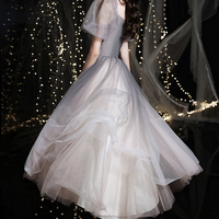 Gray tulle short A line prom dress homecoming dress - Thumbnail 3