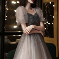 Gray tulle short A line prom dress homecoming dress - Thumbnail 5