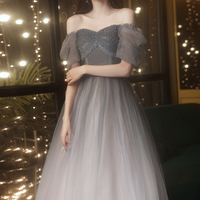 Gray tulle short A line prom dress homecoming dress - Thumbnail 6