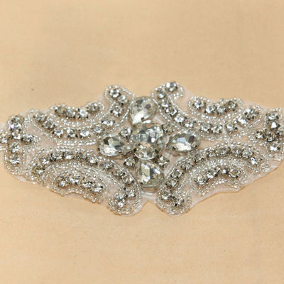 Crystal rhinestone rhombus applique wedding bridal dress prom silver motif - Thumbnail 3