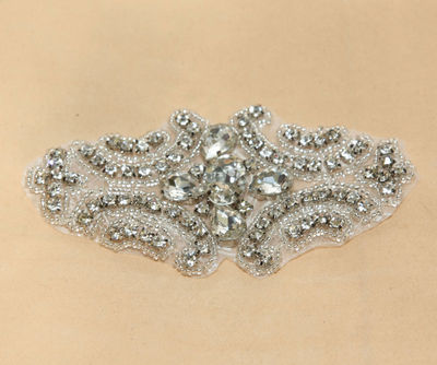 Crystal Rhinestone Rhombus Applique Wedding Bridal Dress Prom Silver Motif