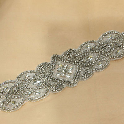 Crystal rhinestone applique wedding bridal dress prom silver motif - Thumbnail 5