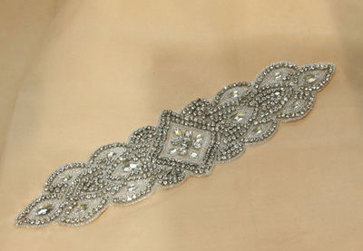 Crystal Rhinestone Applique Wedding Bridal Dress Prom Silver Motif