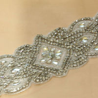 Crystal Rhinestone Applique Wedding Bridal Dress Prom Silver Motif - Thumbnail 2
