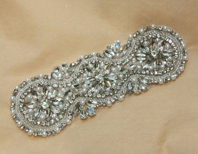 7.5" Sew/Iron Crystal Rhinestone Sash Applique Dress Wedding Bridal Craft