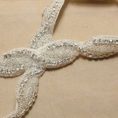 Iron or sew crystal rhinestone applique wedding bridal applique sash trim 1yard