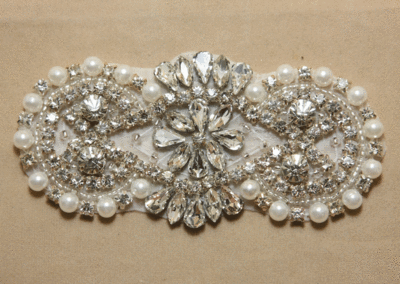 Crystal Rhinestone Faux Pearl Applique Wedding Bridal Dress Prom Silver Motif