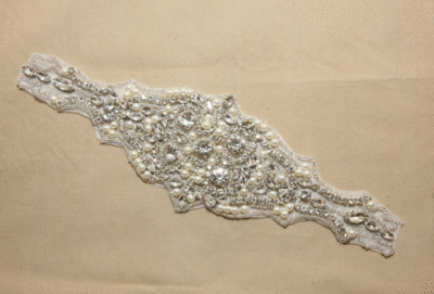 Crystal Rhinestone Faux Pearl Applique Wedding Bridal Dress Prom Silver Motif