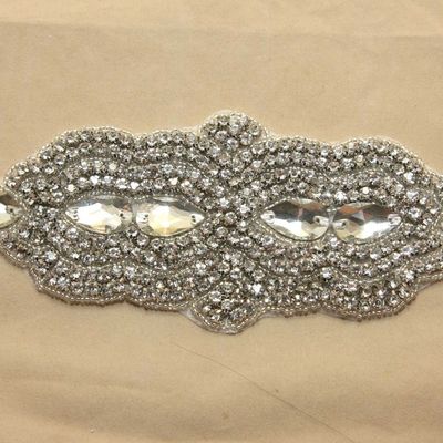Sew/iron crystal rhinestone sash oval applique wedding bridal silver craft motif - Thumbnail 3