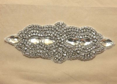 Sew/Iron Crystal Rhinestone Sash Oval Applique Wedding Bridal Silver Craft Motif