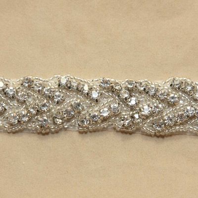Iron or sew crystal rhinestone applique wedding bridal applique sash trim 1yard