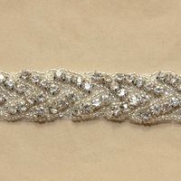 Iron Or Sew Crystal Rhinestone Applique Wedding Bridal Applique Sash Trim 1yard - Thumbnail 1