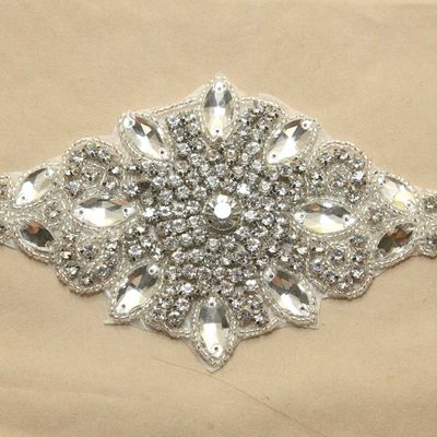 Sew/iron crystal rhinestone sash sunflower applique wedding bridal craft motif