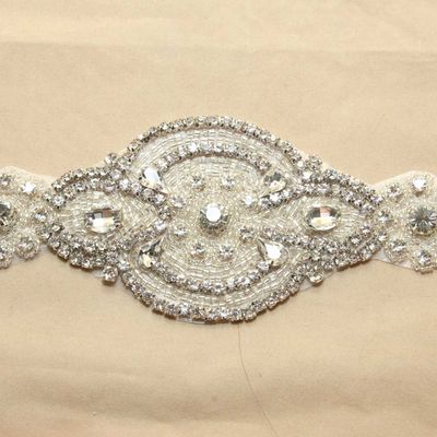8" sew/iron crystal rhinestone sash applique wedding bridal craft motif