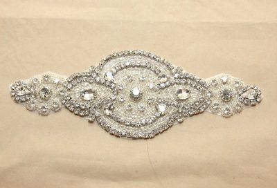 8" Sew/Iron Crystal Rhinestone Sash Applique Wedding Bridal Craft Motif