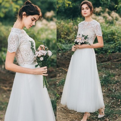 Ankle Length Two Piece Wedding Dresses Bridal Gown