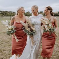 Sheath Cowl Neck Silk Satin Tea Length Bridesmaid Dresses - Thumbnail 1