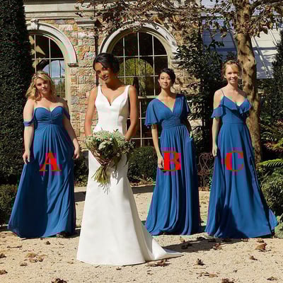 A-line mismatched chiffon long bridesmaid dresses