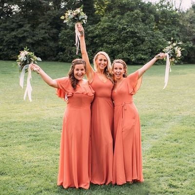 Orange chiffon long bridesmaid dresses mismatched summer wedding guest dressesd