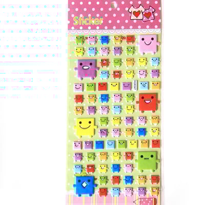 Cube emoticon monsters - embossed kawaii squishy stickers (large) - Thumbnail 5
