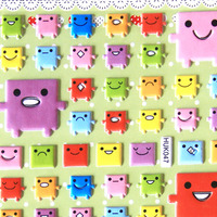 Cube Emoticon Monsters - Embossed kawaii Squishy Stickers (LARGE) - Thumbnail 1