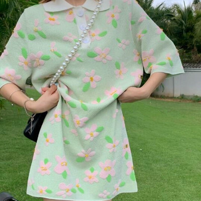 Flower turnover collar pastel pink dress