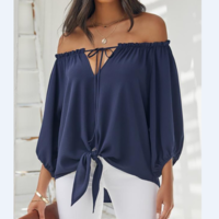 Sexy V-Neck Casual Long-Sleeved Solid Color Top - Thumbnail 1