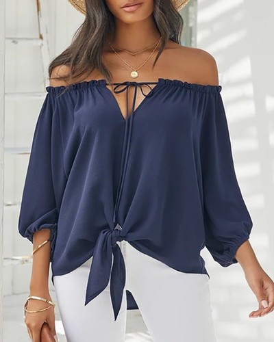 Sexy V-Neck Casual Long-Sleeved Solid Color Top