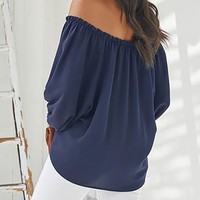 Sexy V-Neck Casual Long-Sleeved Solid Color Top - Thumbnail 3