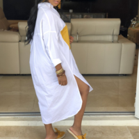 Irregular V-Neck Women Long Sleeve Pocket Dress - Thumbnail 4