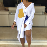 Irregular V-Neck Women Long Sleeve Pocket Dress - Thumbnail 1