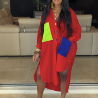 Irregular V-Neck Women Long Sleeve Pocket Dress - Thumbnail 2