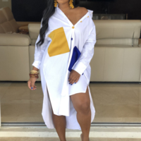 Irregular V-Neck Women Long Sleeve Pocket Dress - Thumbnail 3