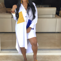 Irregular V-Neck Women Long Sleeve Pocket Dress - Thumbnail 5