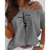 Printed Irregular Casual T-Shirt - Thumbnail 2