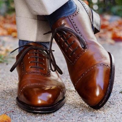 Beautifully customize oxfords brown shoes, cap toe lace up wedding men's shoes