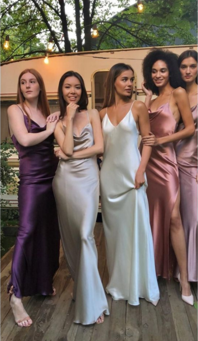 A Line Sheath Cowl Neck Slip Silk Maxi Evening Dresses