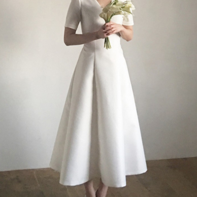 A line v-neck medium sleeve elegant prom dress - Thumbnail 5