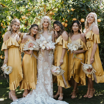 Beauty open shoulder hi-low gold bridesmaid dress with ruffles - Thumbnail 3