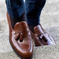 Fashion 2021 Summer Brown Tassels Loafer 100% Genuine Leather Shoes - Thumbnail 1