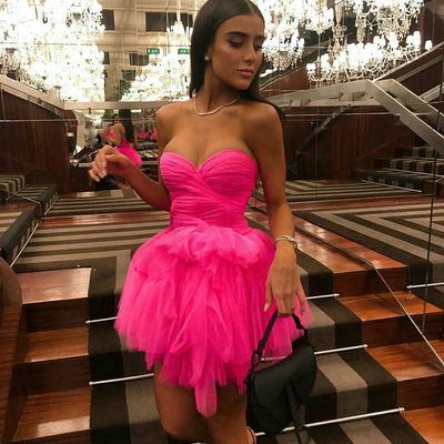 Sp1514,sexy homecoming dress,short graduation dress，hot pink layered homecoming dresses
