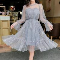 SP1519,Princess Black Starry Long Sleeves Tulle Ruffle Short Homecoming Dress,Mini Prom Evening Gown - Thumbnail 2