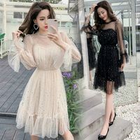 SP1519,Princess Black Starry Long Sleeves Tulle Ruffle Short Homecoming Dress,Mini Prom Evening Gown - Thumbnail 3