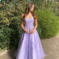 SP1520,Purple tulle lace long A line prom dress evening dress - Thumbnail 1