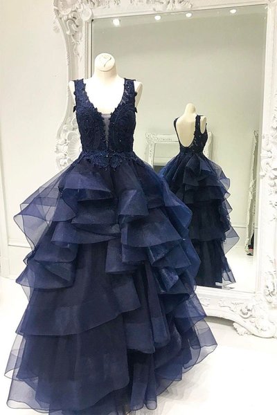 Navy prom dresses, poofy prom dresses, sexy party dresses, bridal party dresses, wedding reception dress,526